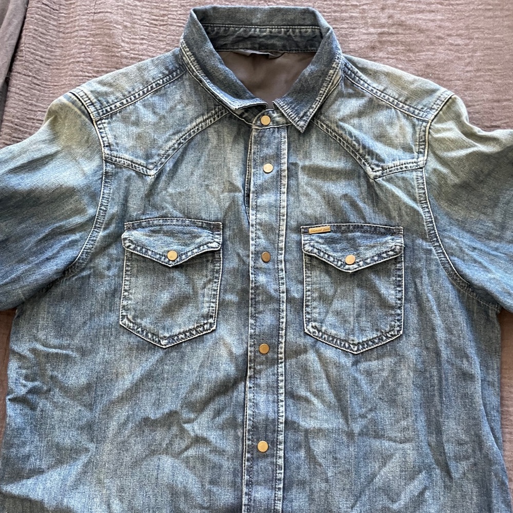 Diesel Distressed jean shirt.